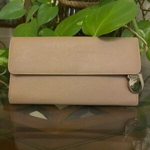 Ferragamo tan long wallet vintage with mirror charm